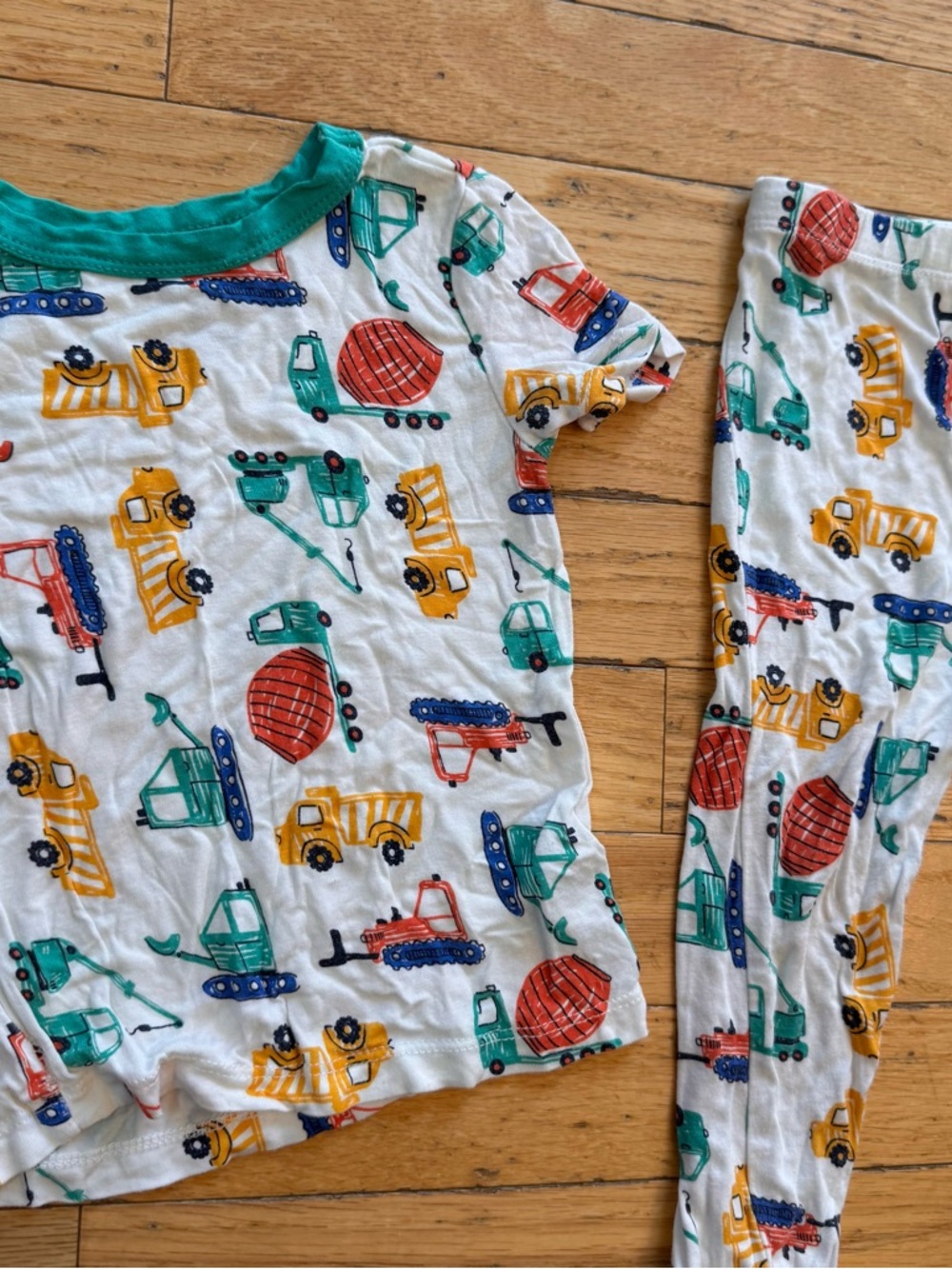 Little Me‎ Kids 18M Construction Truck Bamboo Viscose Pajama Set White Green 2pc